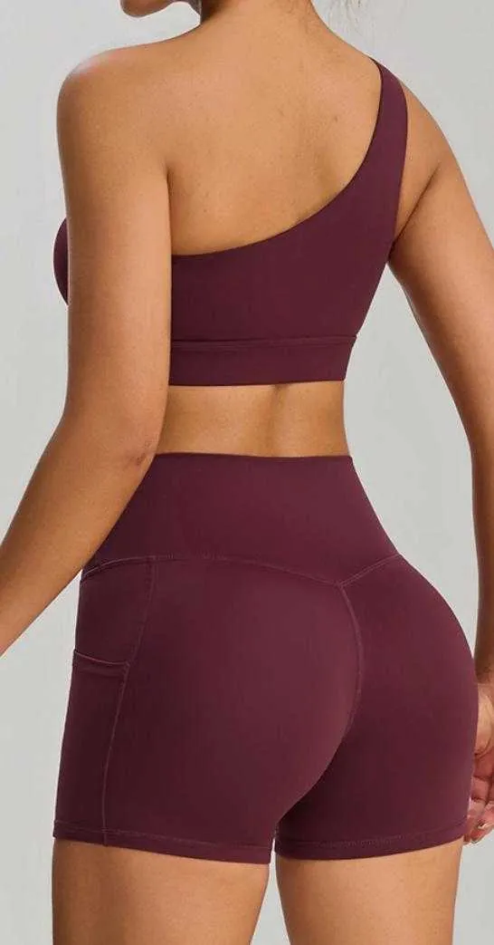 One shoulder bra & Shorts(Pockets)